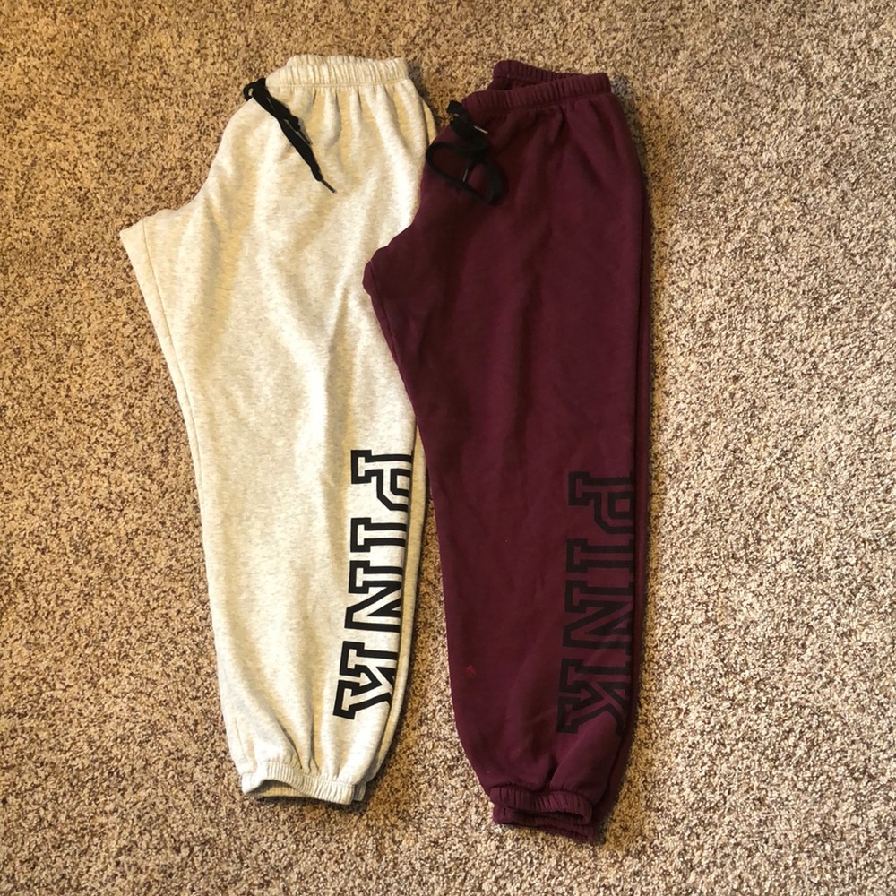 Used Victoria’s Secret pink jogger sweat pants size large gray burgundy